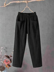 Women's Plus Elastic High Rise Loose Fit Trousers With Pockets