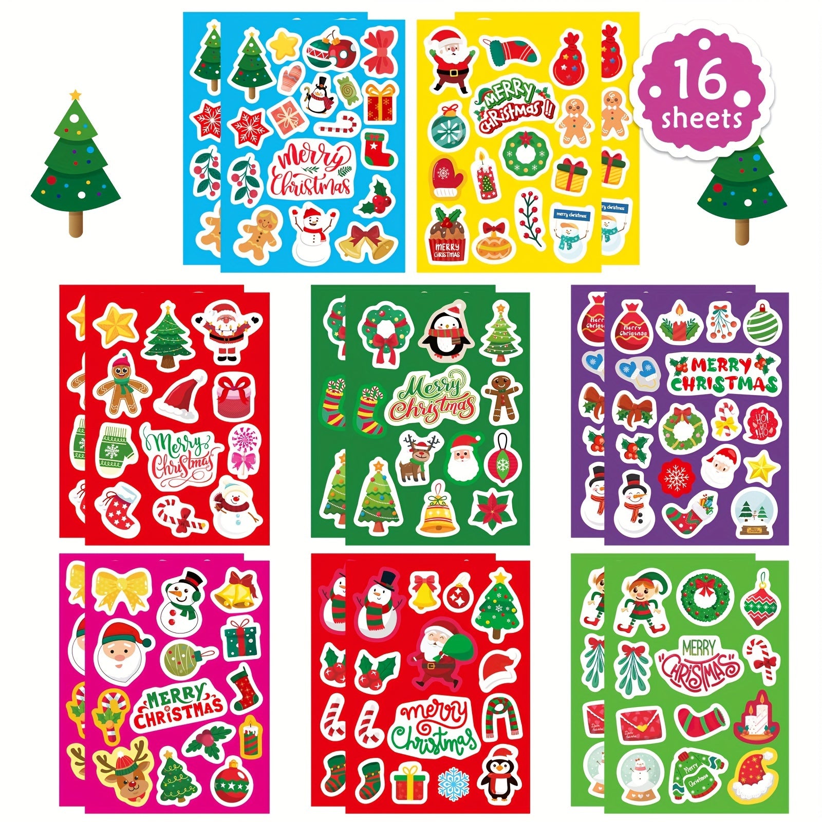 Christmas Sticker Pack Non-Repeating Holiday Designs Self-Adhesive Decals