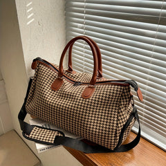 Large Capacity Houndstooth Pattern Luggage Bag