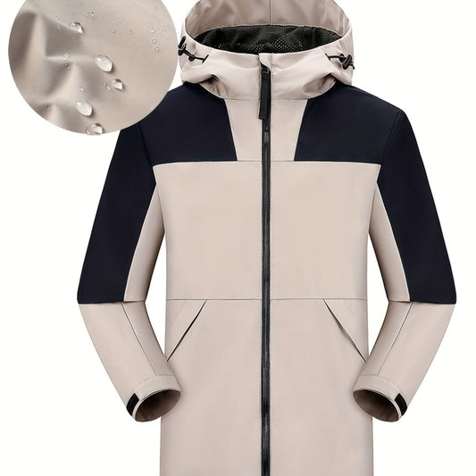 Men's Casual Hooded Block Waterproof Windbreaker Jacket Coat