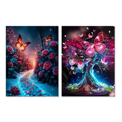 Roses and Butterflies Under Tree DIY Acrylic Painting Kit