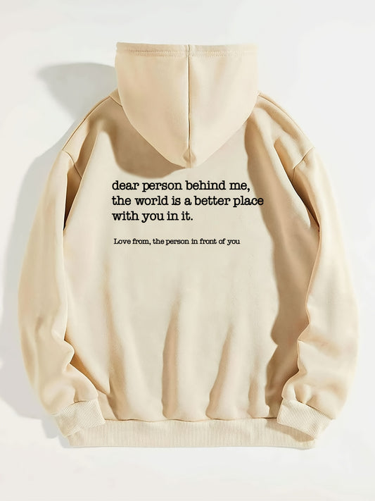 Slogan Print Drawstring Hoodie Casual Loose Hooded Warm Sweatshirt