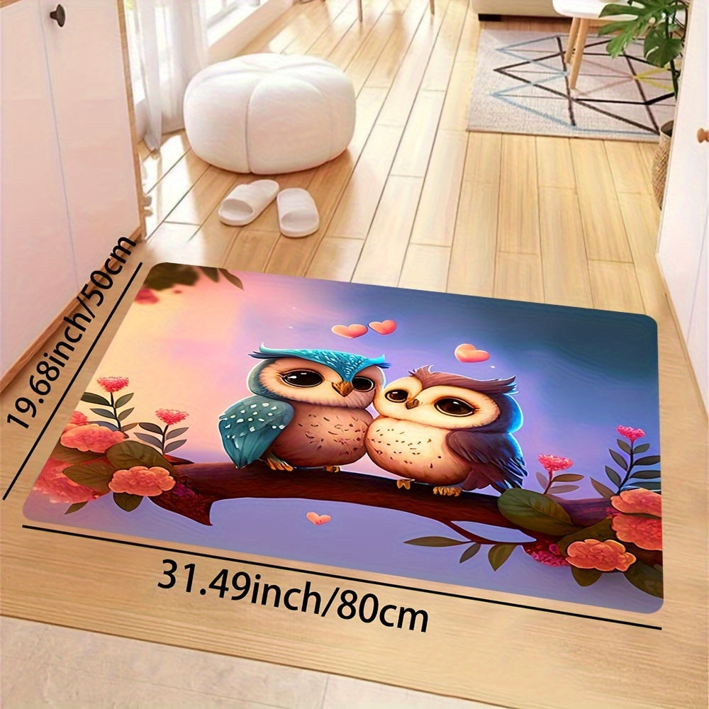 Cartoon Bird Print Rug Rose Pattern Carpet Machine Washable