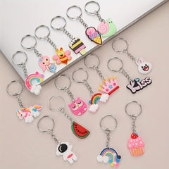 16pcs Cartoon Silicone Keychain Rings Unicorn Dinosaur Astronaut Party Favors