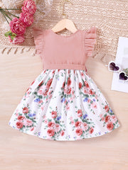 Floral Ruffle Trim Princess Dress For Party Kids Summer
