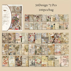 100pcs Vintage Story Series Floral & Botanical DIY Scrapbooking Kits