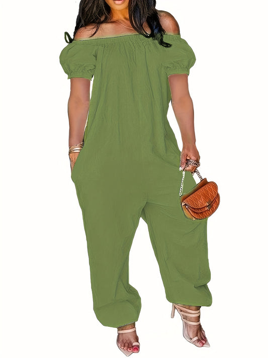  Off Shoulder Bubble Sleeve Jumpsuit
