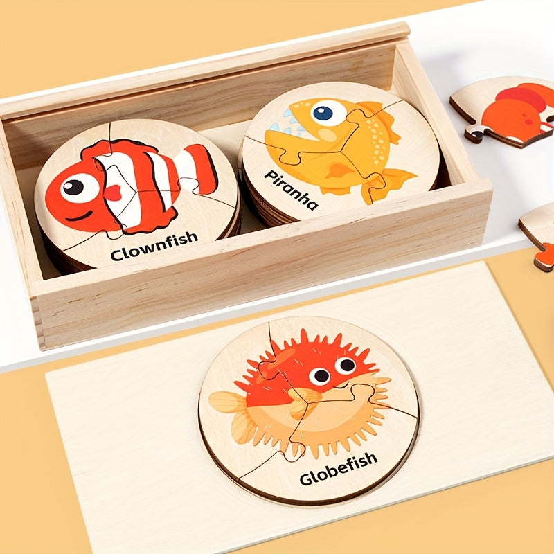 Ocean Animals Puzzle Wooden Box Set - Educational and Multifunctional