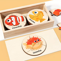 Ocean Animals Puzzle Wooden Box Set - Educational and Multifunctional