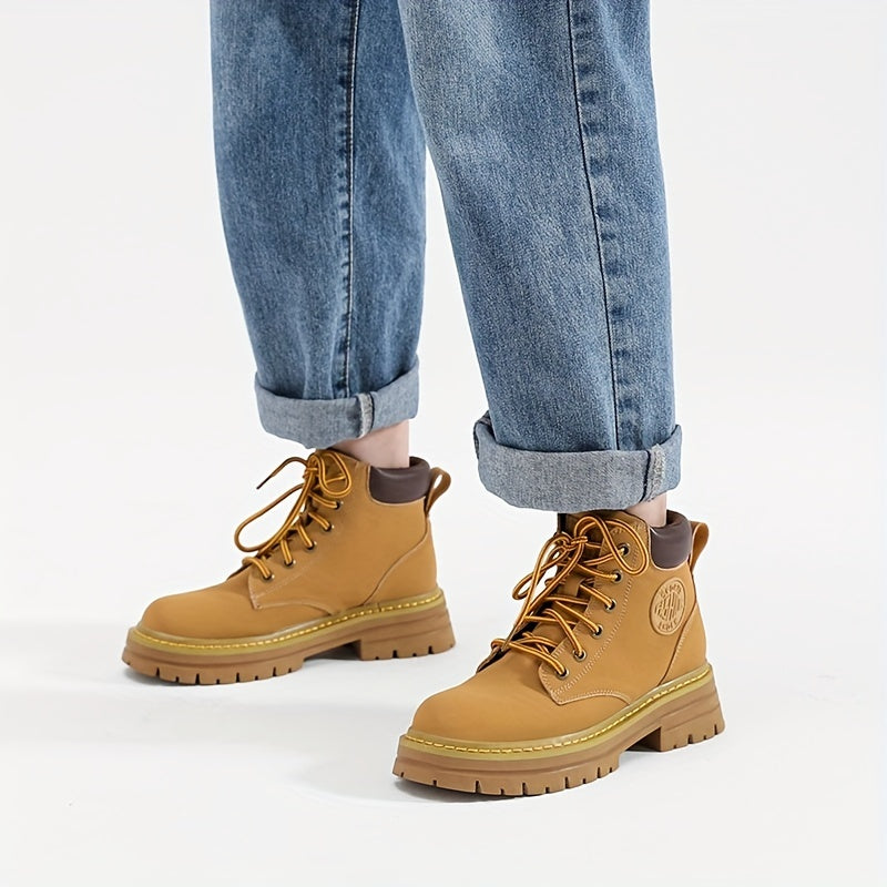 Chunky Low Heel Lace-Up Ankle Boots Women's Comfortable Round Toe Short Boots