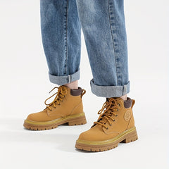 Chunky Low Heel Lace-Up Ankle Boots Women's Comfortable Round Toe Short Boots