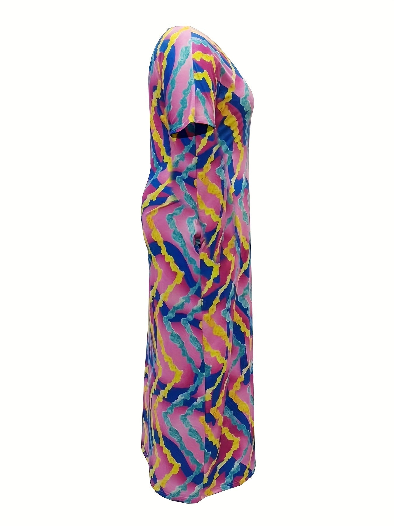  Colorful Stripe Print Maxi Dress with Pockets