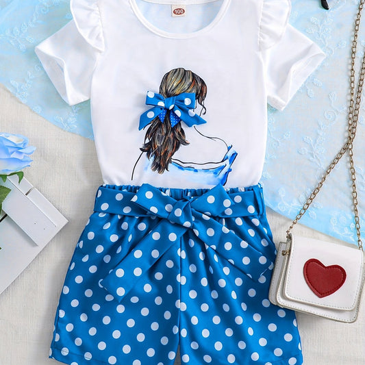 Baby Girls Figure Print Tee and Polka Dots Shorts Set