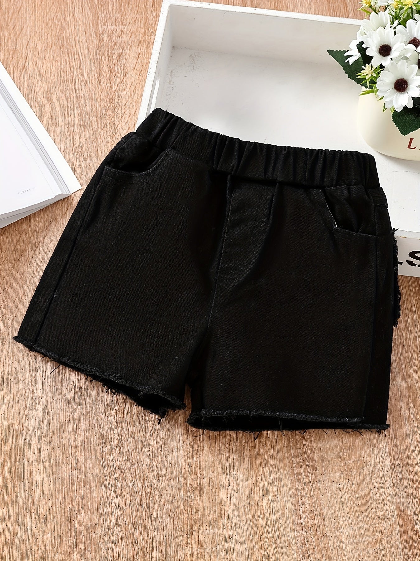 Raw Edge Elastic Denim Shorts Girls Clothes