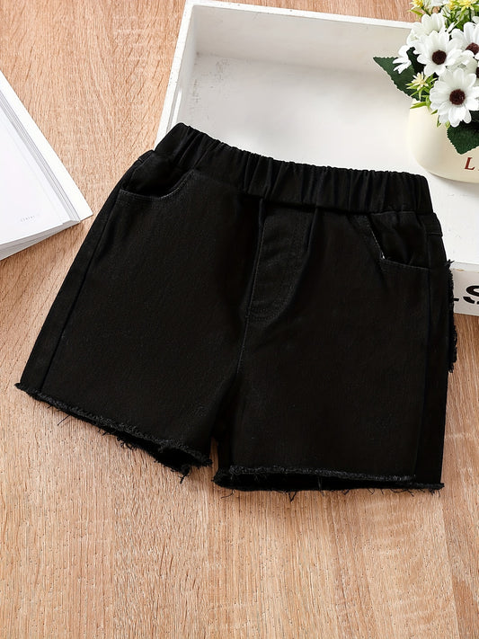 Raw Edge Elastic Denim Shorts Girls Clothes