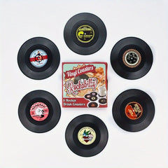 6pcs Vinyl Record Coasters Absorbent Retro Style Home Decor