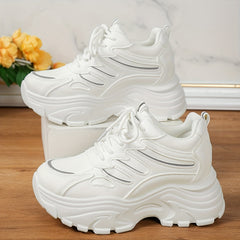 Faux Leather Heighten Chunky Sneakers Shock Absorption Sports Shoes