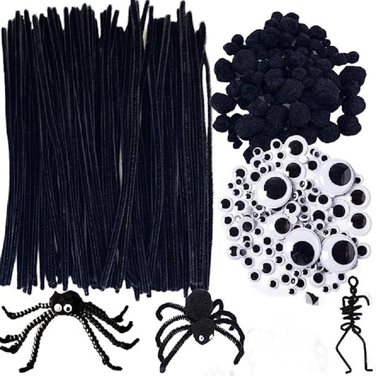 Halloween Craft Supplies Set: Pipe Cleaners, Lollipop Sticks, Swingin