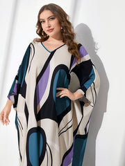  Women's Random Print Batwing Maxi Dress