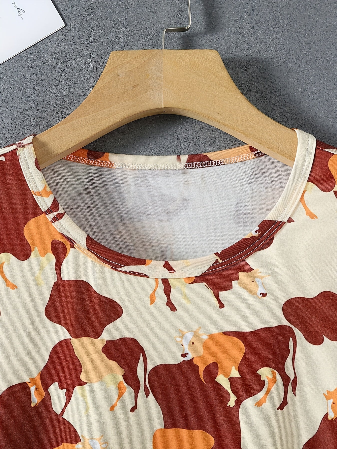 Men's Cattle Print Crew Neck T-Shirt - Summer Short Sleeve Tee