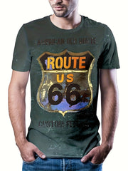 Men's Letter Print Tee Shirt Casual Round Neck Stretch Top for Summer