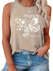  Butterfly Print Tank Top Stretch Sleeveless Tee