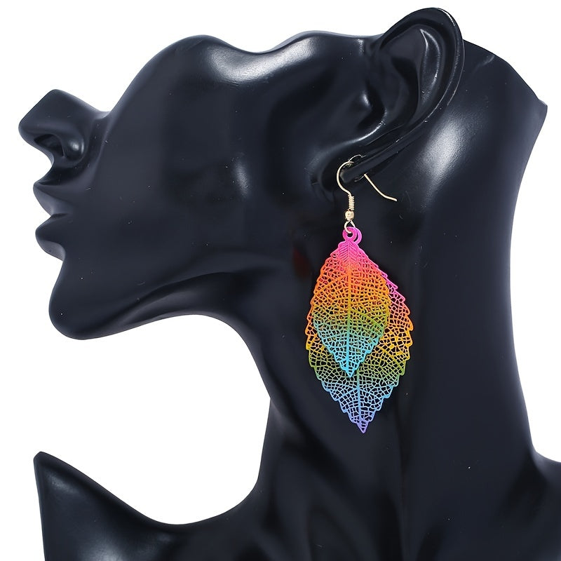 Hollow Gradient Leaf Drop Earrings Women's Accessories