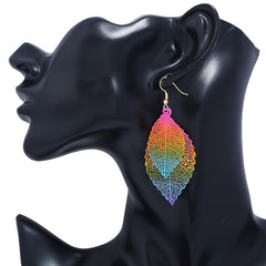 Hollow Gradient Leaf Drop Earrings Women's Accessories