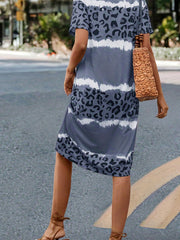  Tie Dye Leopard Print Short Sleeve V Neck Dress