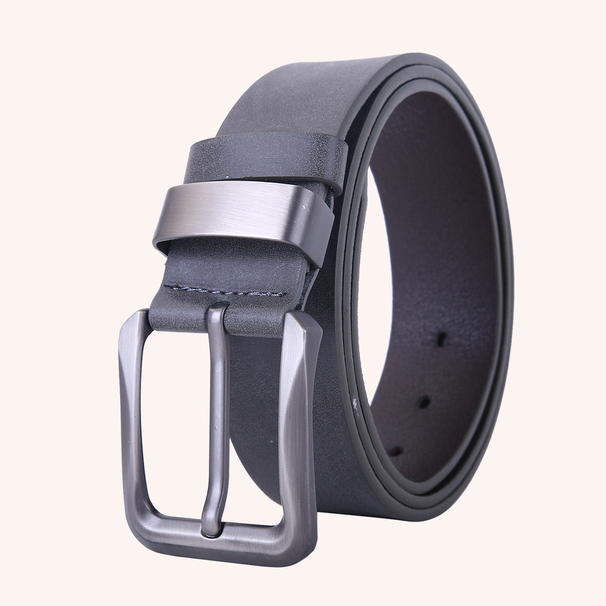 Men's Grey PU Leather Flat Belt