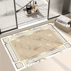 Marble Motif Kitchen Mat Line Border Rug Machine Washable Entrance Door Carpet