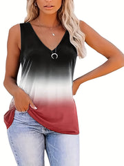  Ombre Print V Neck Stretch Tank Top