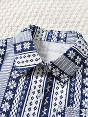 Boys Geometry Print Shirts Button Lapel Tops Kids Summer Clothes