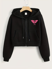 Women's Zip Up Crop Hoodie with Pocket