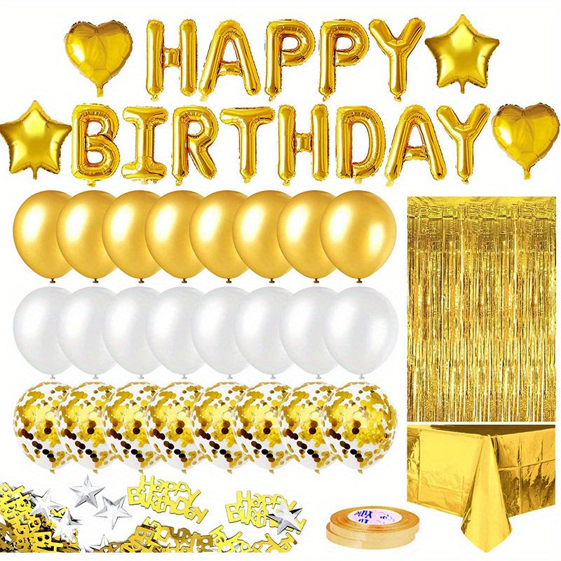 Rose Birthday Party Decoration Kit with Fringe Curtain & Balloons