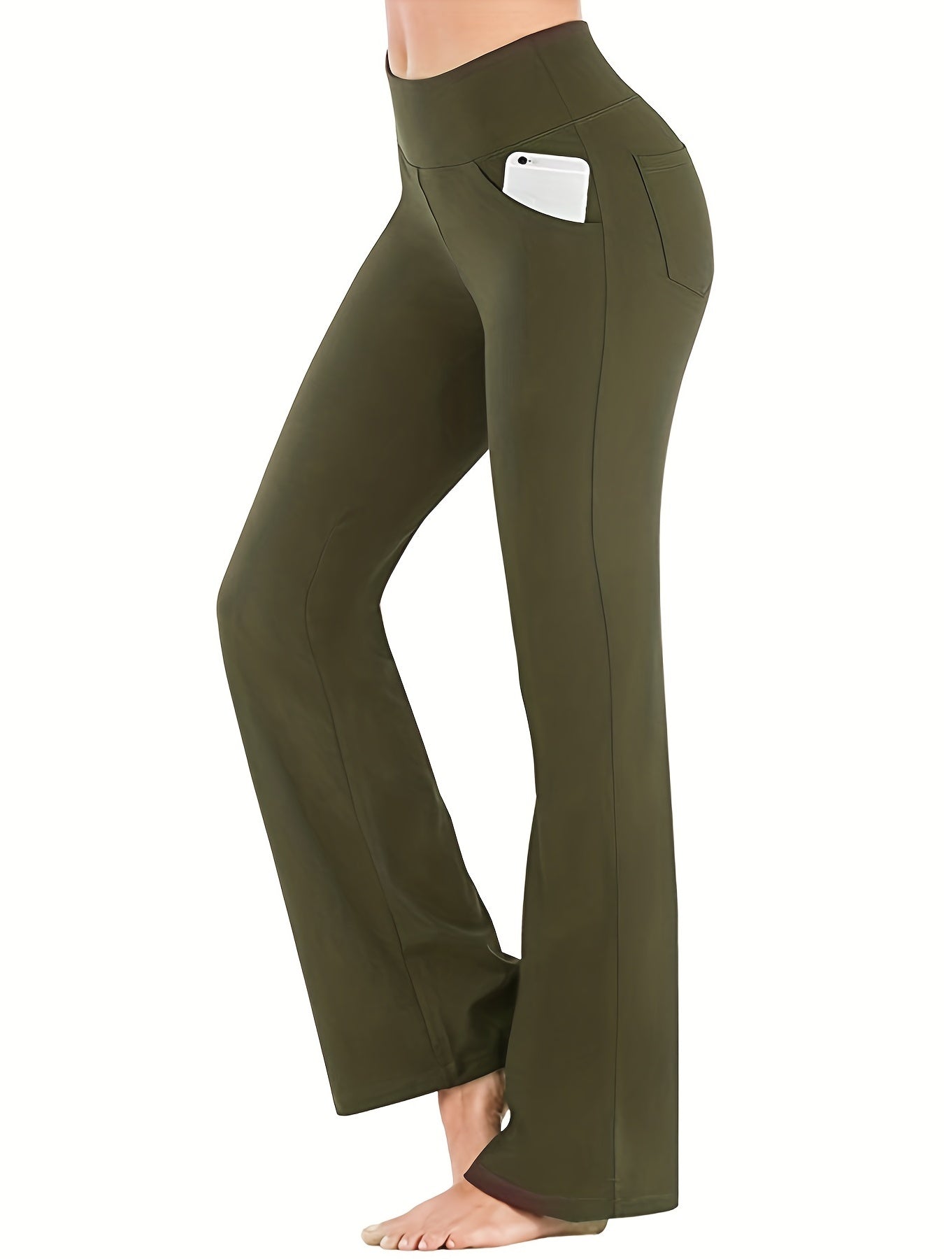 Women's High Waisted Bootcut Leggings with Pockets - Flared Yoga Pants