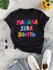 Women's Casual Sporty Graphic Tee Colorful Letters Loose Fit