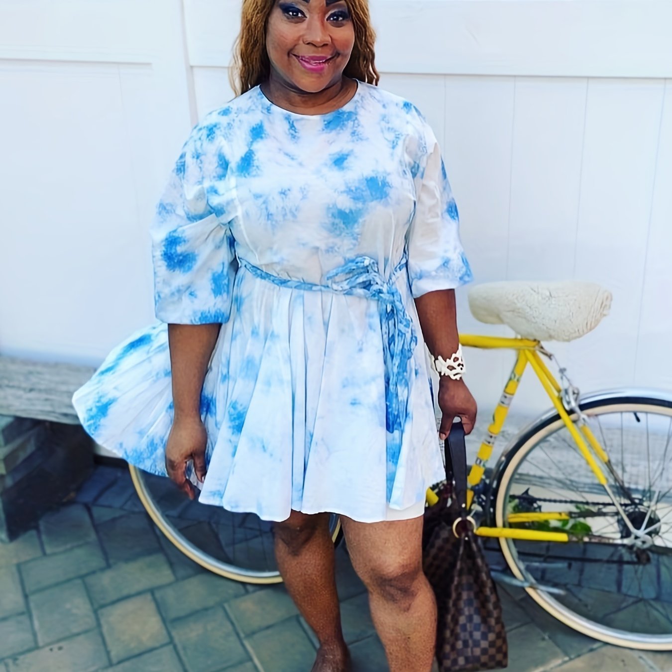  Tie Dye Bubble Sleeve Mini Dress