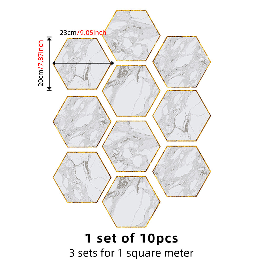 10pcs Hexagon Tile Stickers Kitchen Waterproof Self adhesive 9.05x7.87in