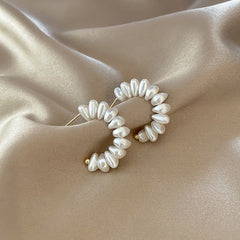 925 Silver Needle C Shaped Faux Pearl Earrings 18K Plated Jewelry