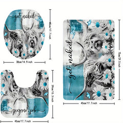 Highland Cow Shower Curtain Toilet Seat Bath Mat Set