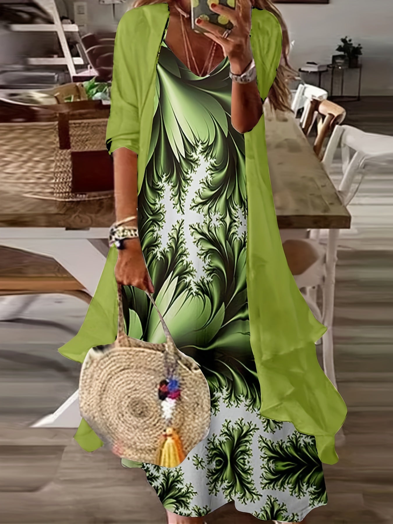 Solid Maxi Cardigan & Floral Print Dress Set