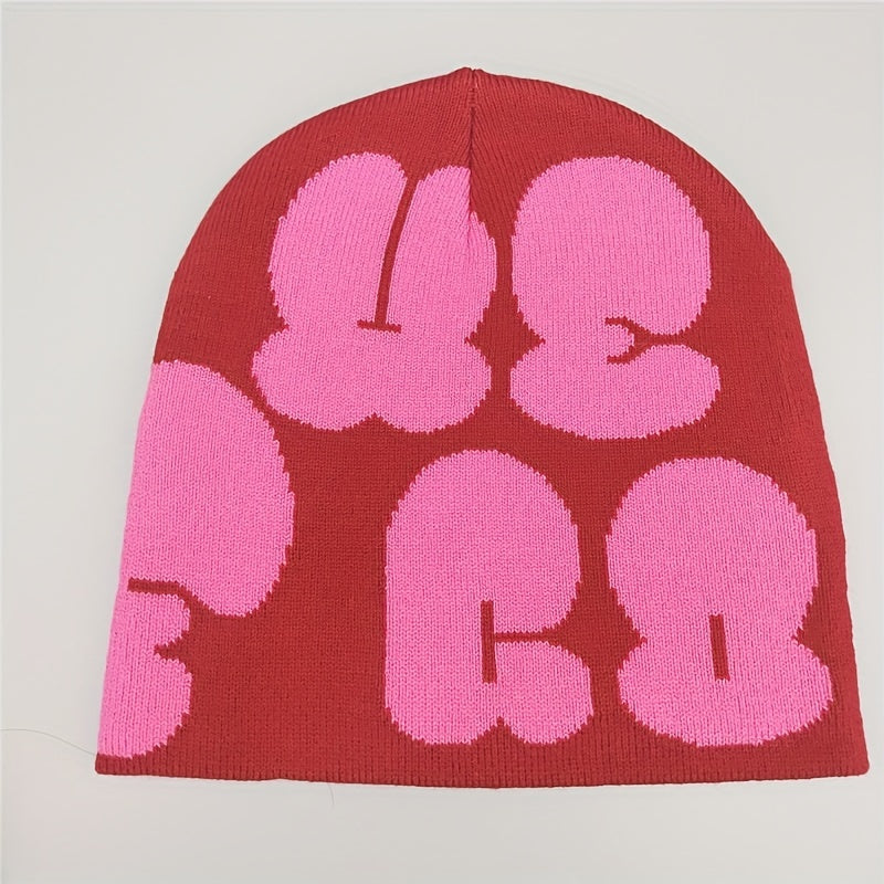 Y2K Beanie Lightweight Elastic Letter Skull Hat Hip Hop Warm Knit Hats