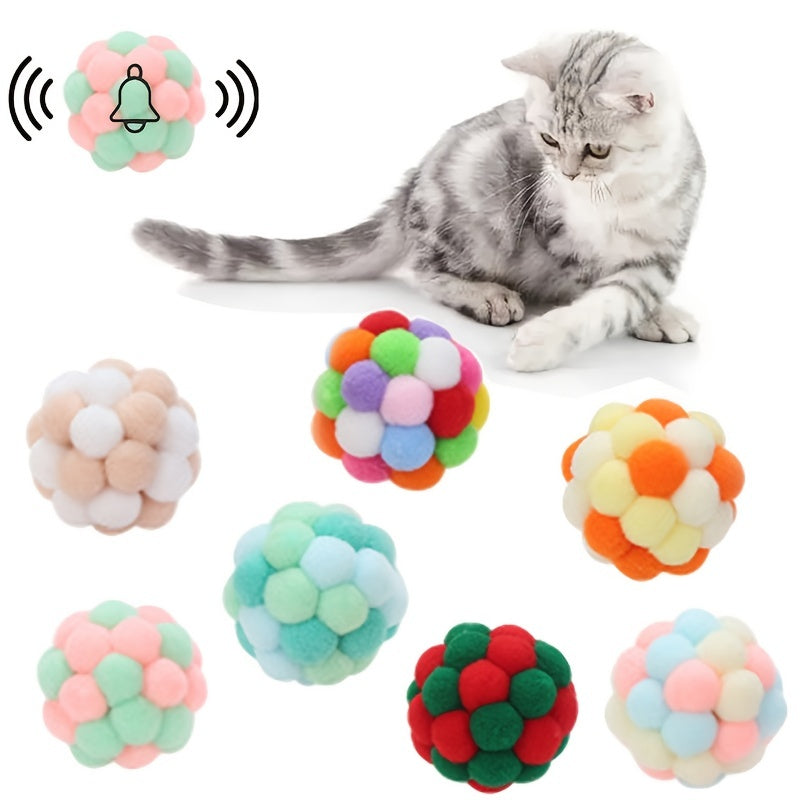 Rainbow Wool Ball Toy with Bell for Playful Cats