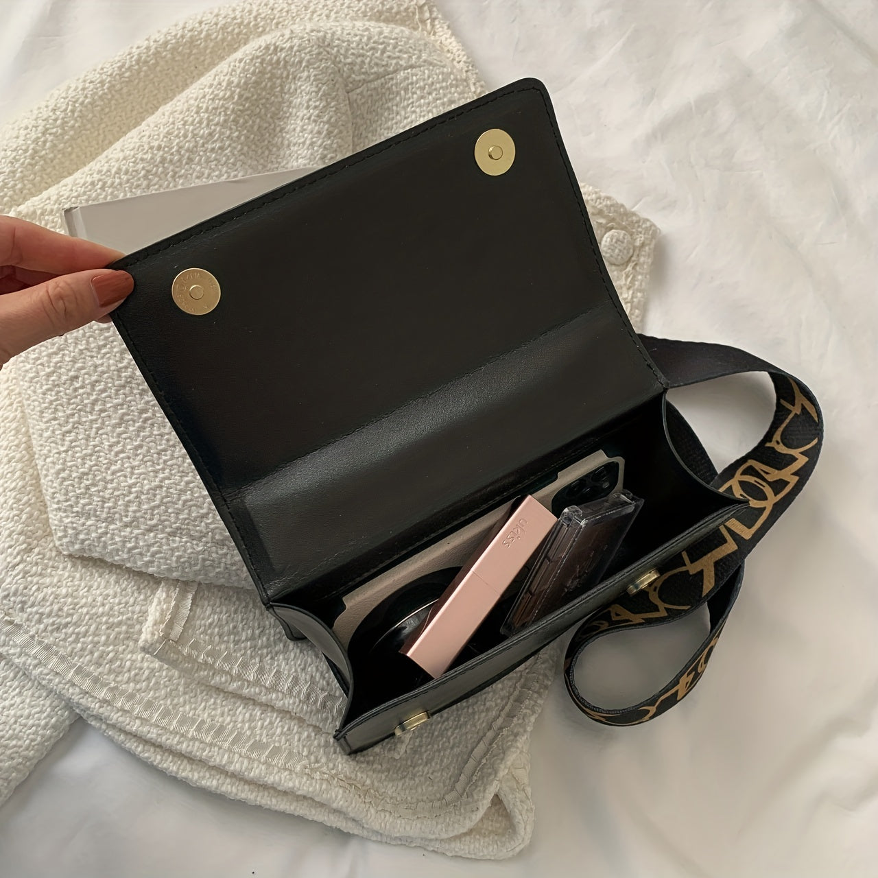 Embossed Pattern Flap Bag Square Shoulder Crossbody Bag