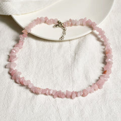 Irregular Rose Quartz Purple Crystal Chip Necklace Women's Accessories