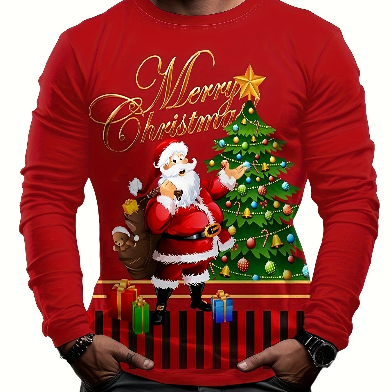 Christmas Santa Claus Print Men's Long Sleeve Tee