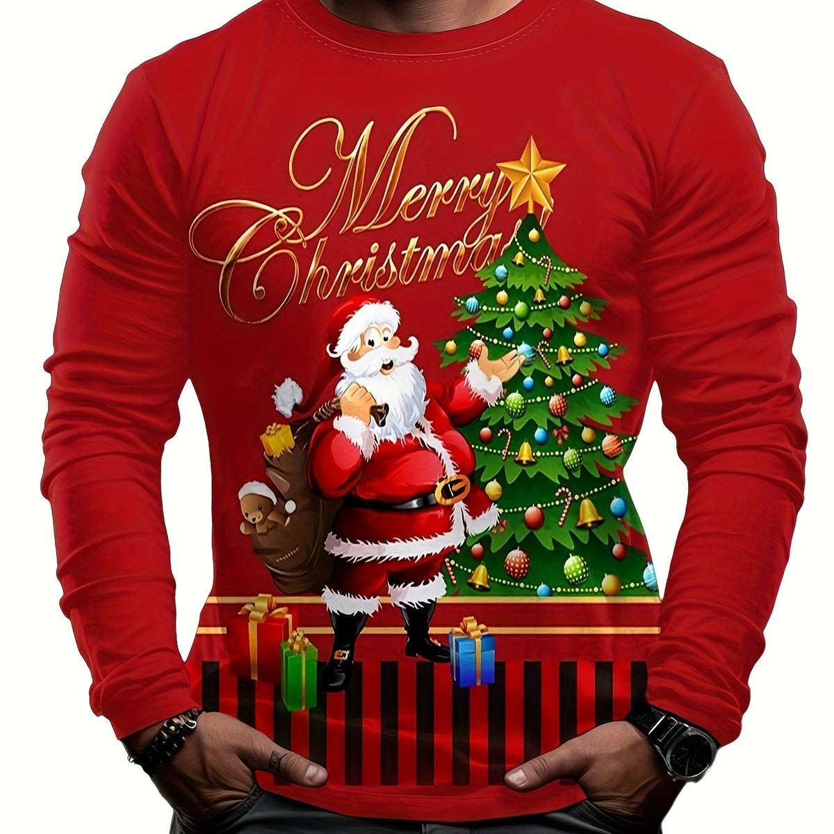 Christmas Santa Claus Print Men's Long Sleeve Tee