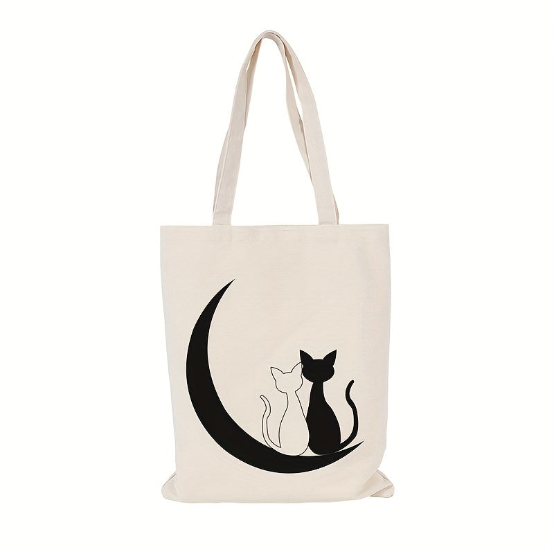 Cat Printed Canvas Handbag One Shoulder Men's Beach Bag Shopping Bag