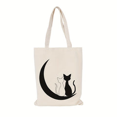 Cat Printed Canvas Handbag One Shoulder Men's Beach Bag Shopping Bag